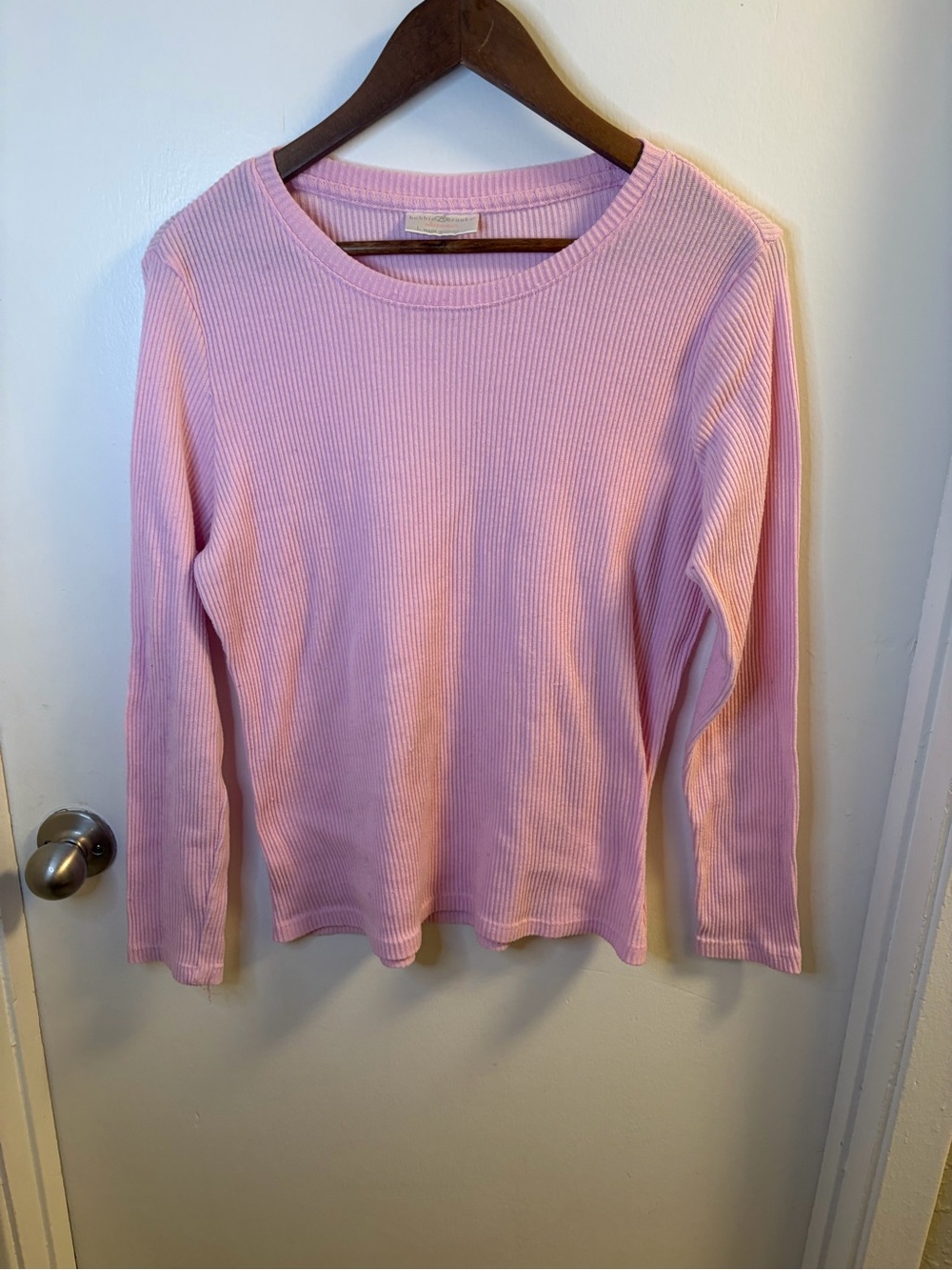 Bobbie Brooks Sleepwear Pink Ribbed Long Sleeve Top Women’s L Vintage Y2K